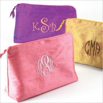 small monogram silk cosmetic bag by Objects of Desire